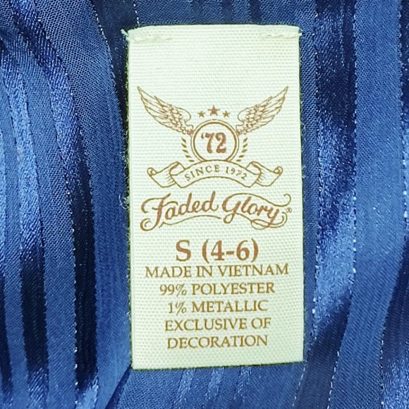 Faded Glory Navy Blue Sheer Long Sleeve Blouse Top Boho Chic Tassel Tie Small - Picture 4 of 4